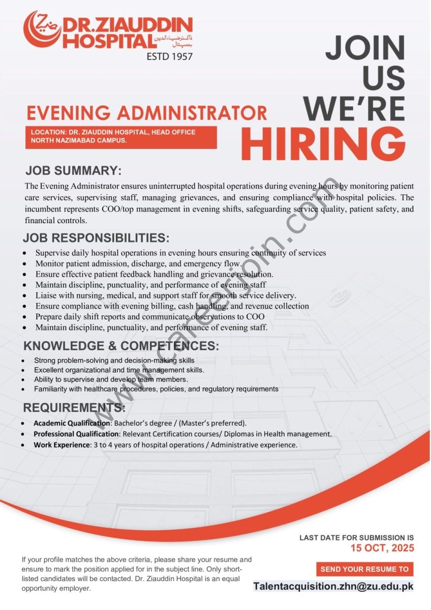 Dr Ziauddin Hospital Jobs October 2025 1