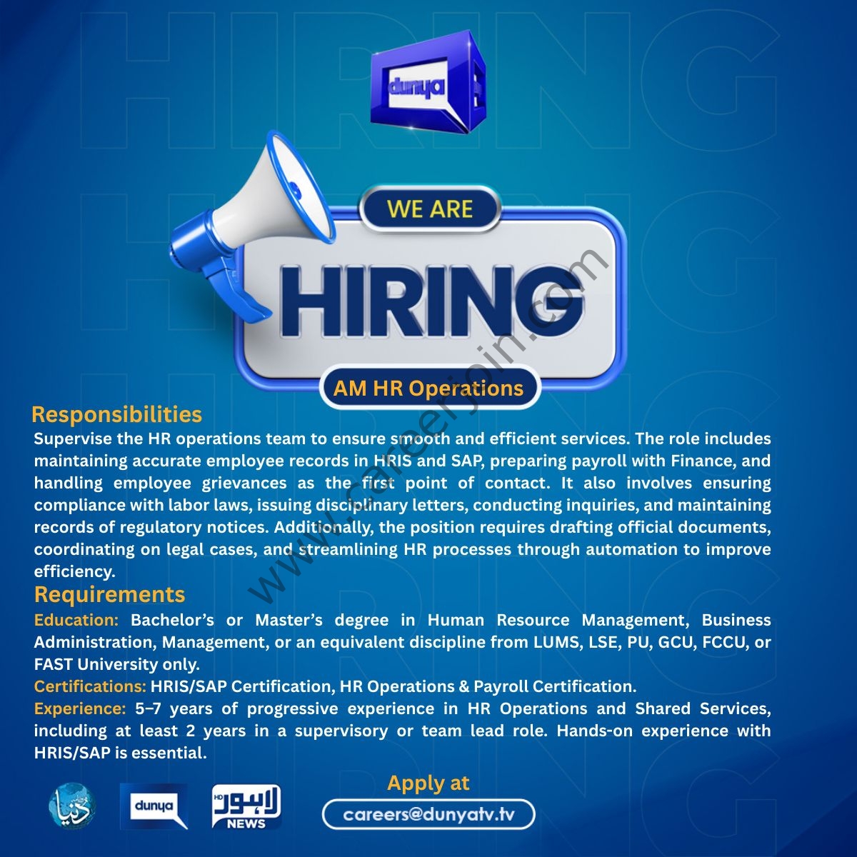 Dunya News Jobs AM HR Operations 1