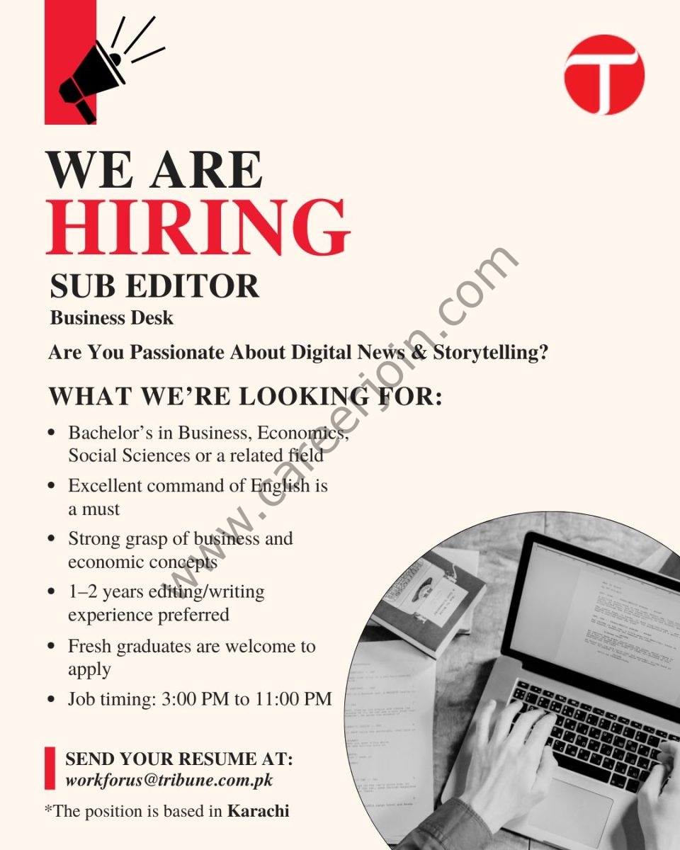 The Express Tribune Jobs Sub Editor (Business Desk) 1