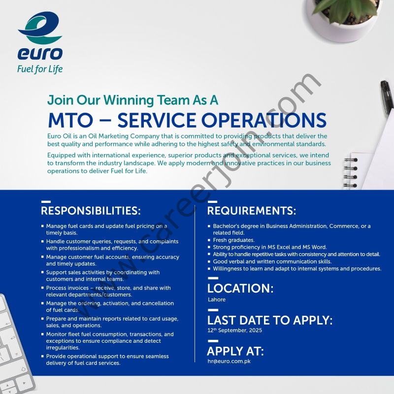 Euro Oil Pakistan Jobs MTO Service Operations 1