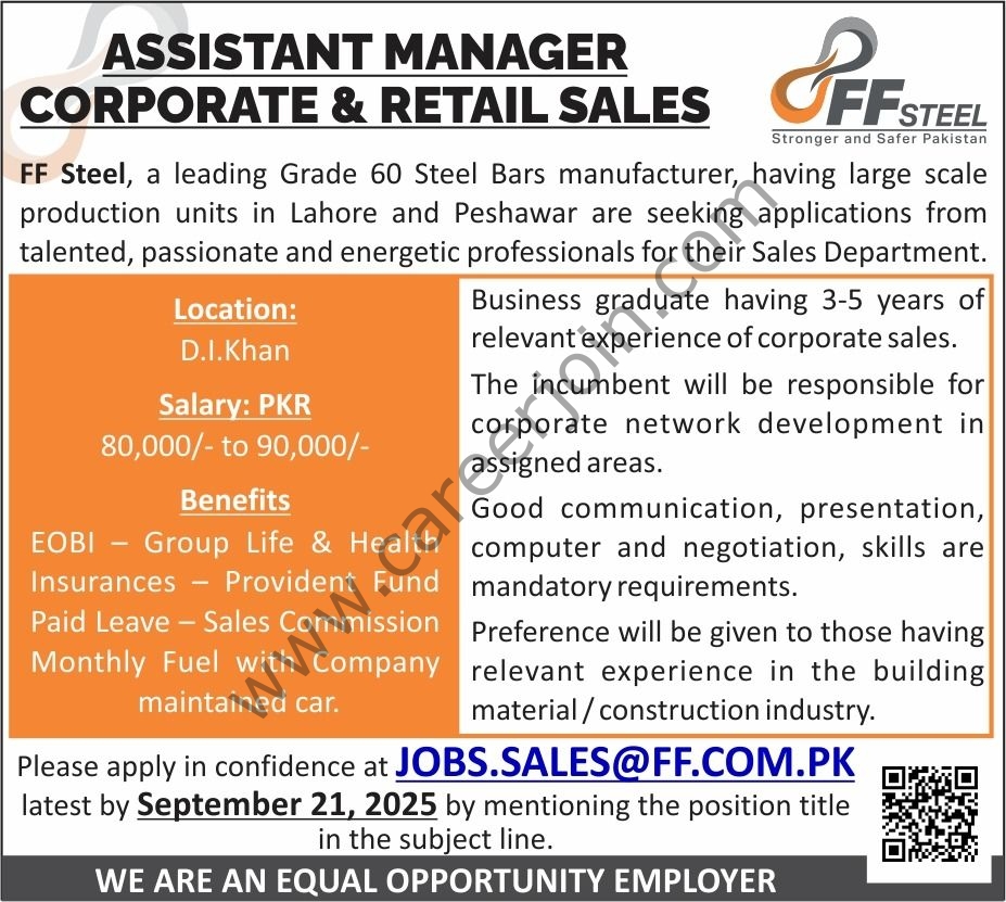 FF Steel Jobs Assistant Manager Corporate & Retail Sales 1