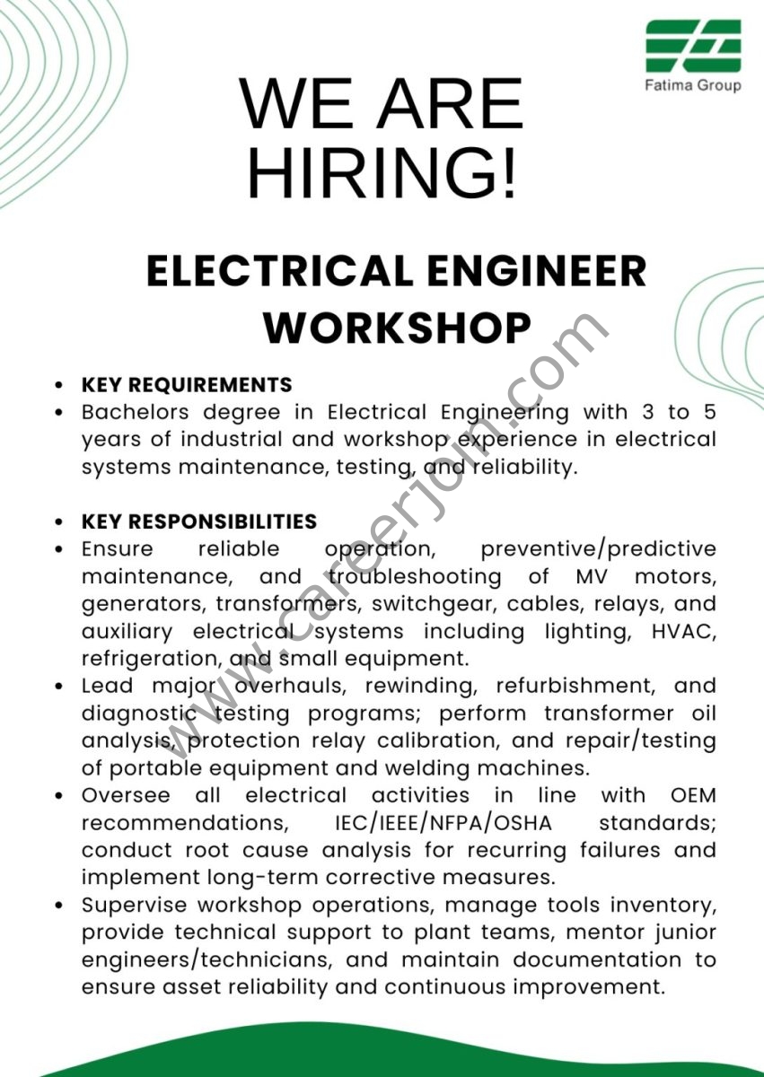 Fatima Group Jobs Electrical Engineer Workshop 1