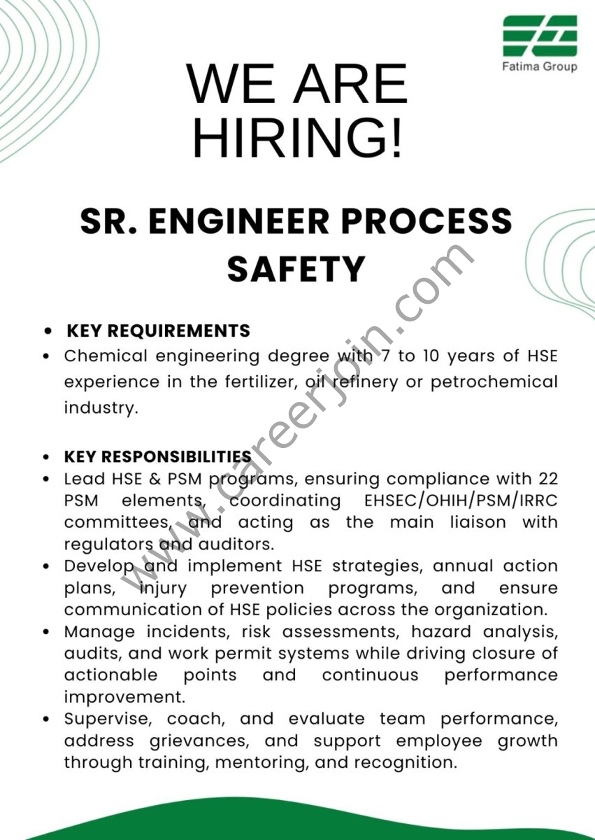 Fatima Group Jobs Sr Engineer Process Safety 1