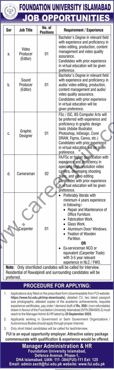 Foundation University Islamabad Jobs September 2025 1