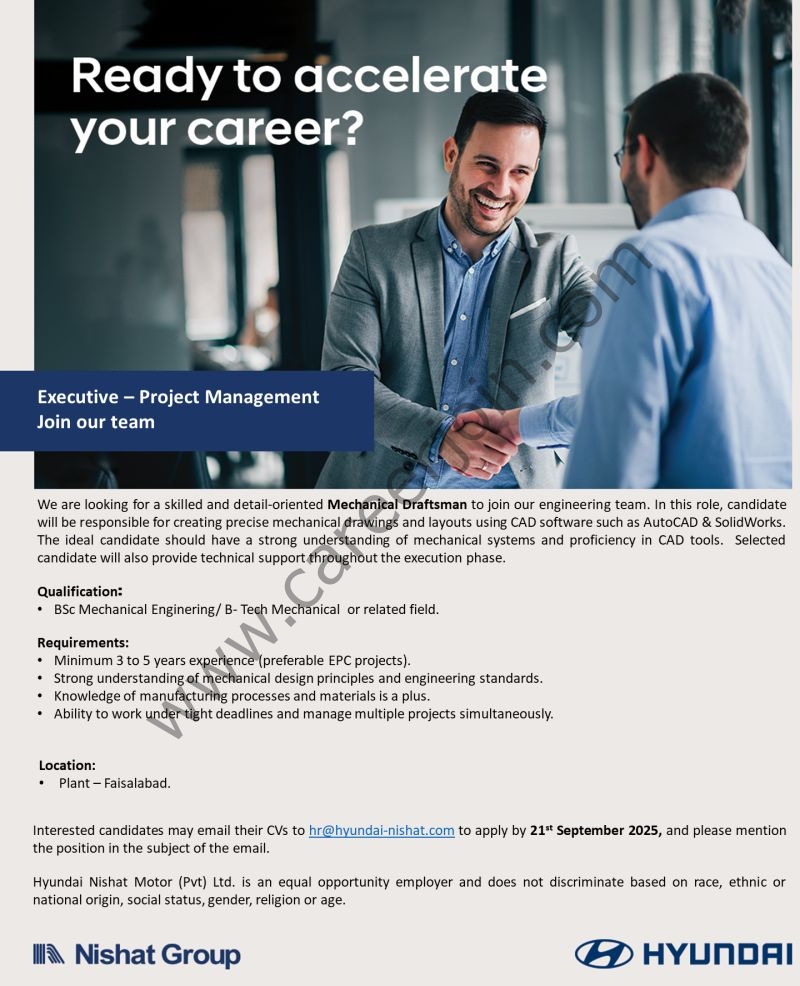 Hyundai Nishat Motor Pvt Ltd Jobs Mechanical Draftsman 1