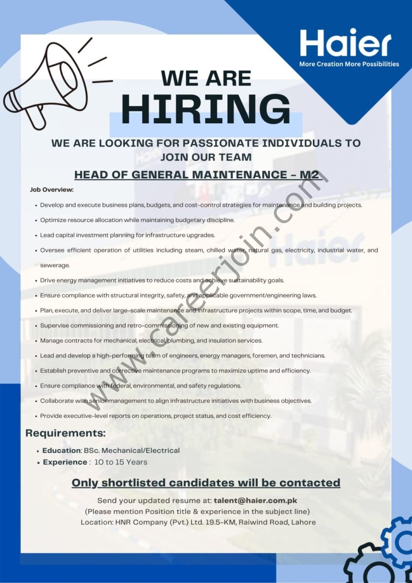 Haier Pakistan Jobs September 2025 1