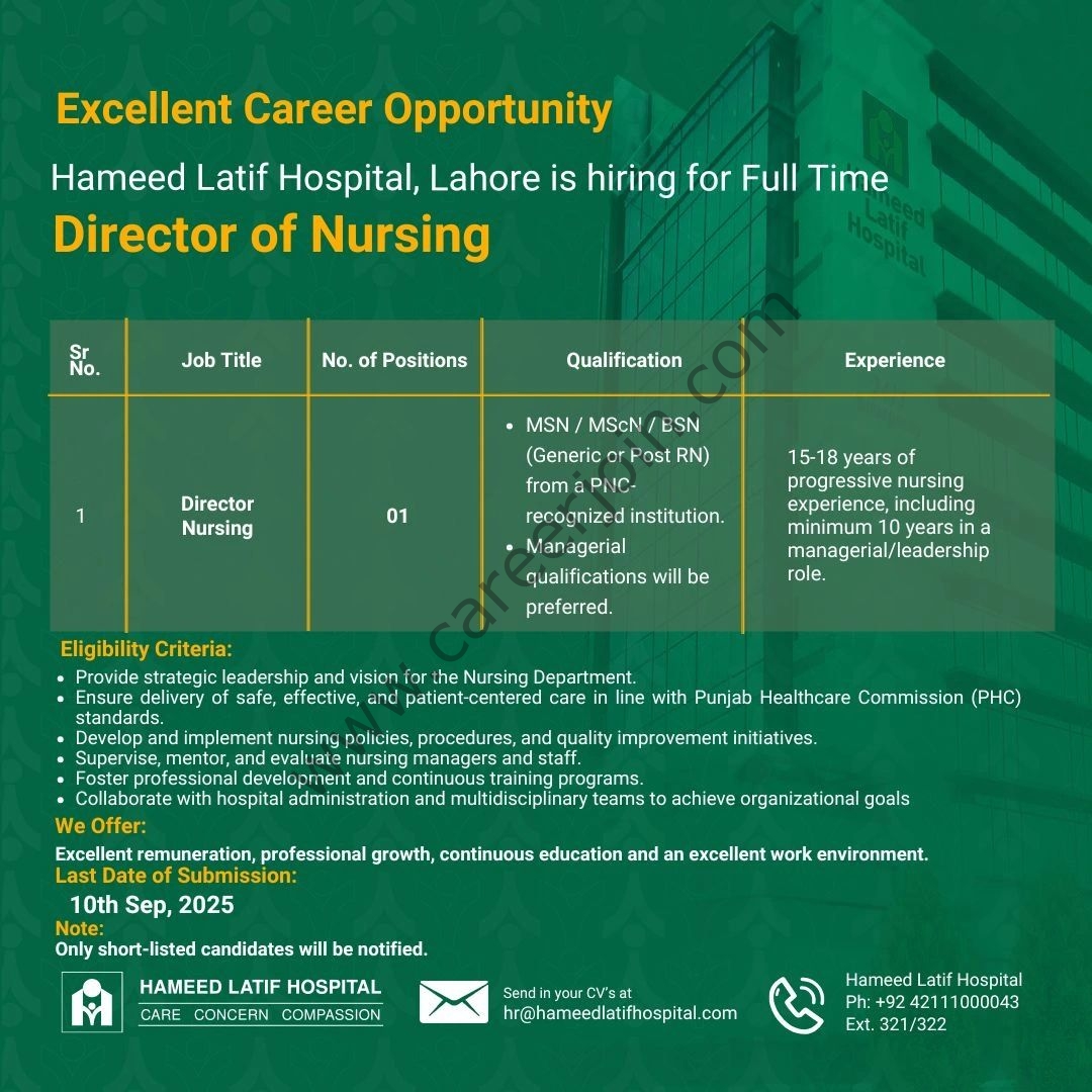 Hameed Latif Hospital Jobs Director Of Nursing 1