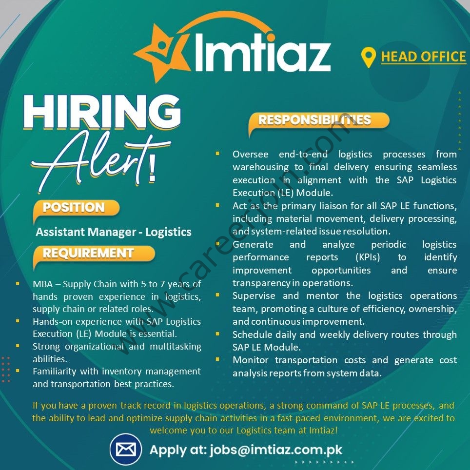 Imtiaz Super Market Jobs Assistant Manager Logistics 1