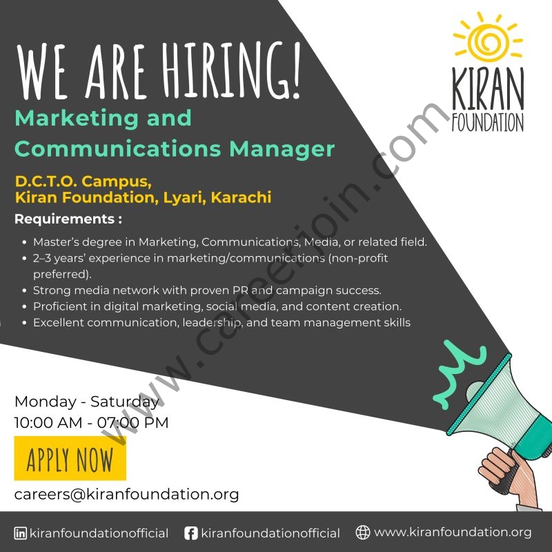 Kiran Foundation Jobs Marketing & Communications Manager 1