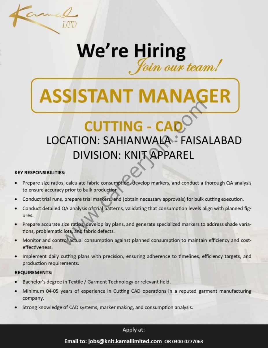 Kamal Limited Jobs Assistant Manager Cutting CAD 1