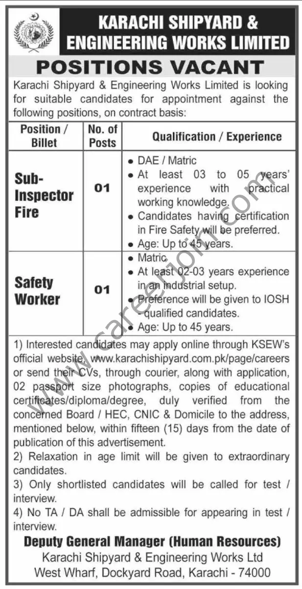 Karachi Shipyard & Engineering Works Ltd Jobs 31 August 2025 Dawn 1