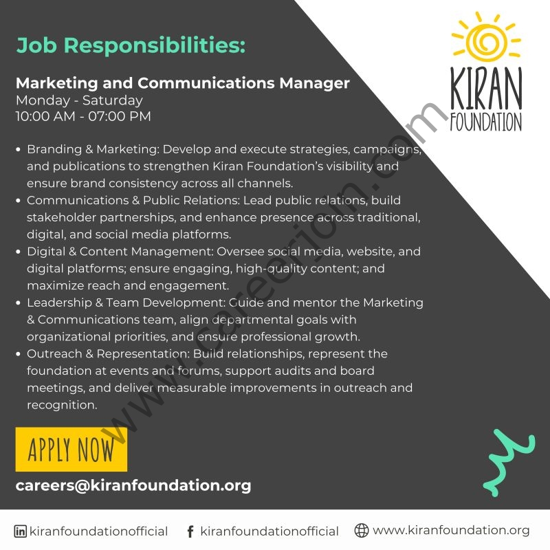 Kiran Foundation Jobs Marketing & Communications Manager 2