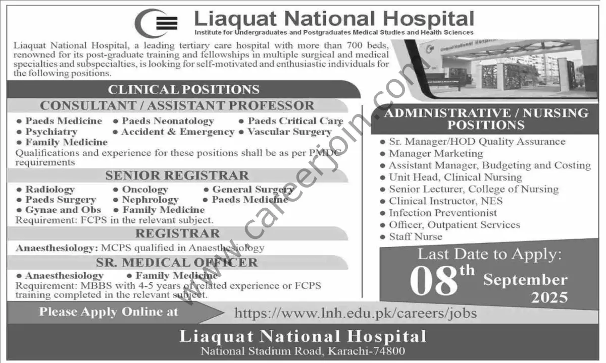 Liaquat National Hospital Jobs 31 August 2025 Dawn 1