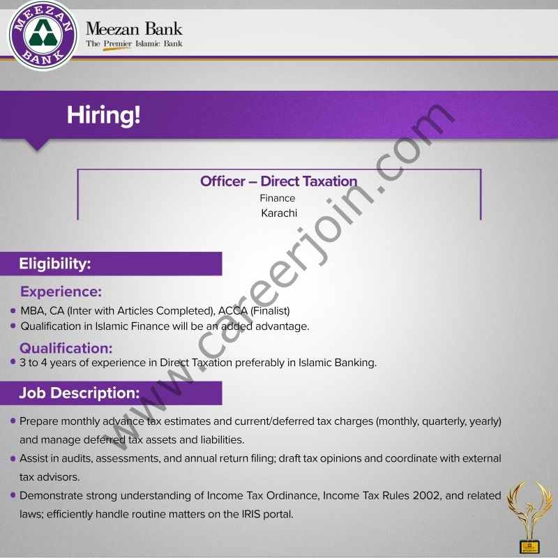 Meezan Bank Limited Jobs Officer Direct Taxation Finance 1