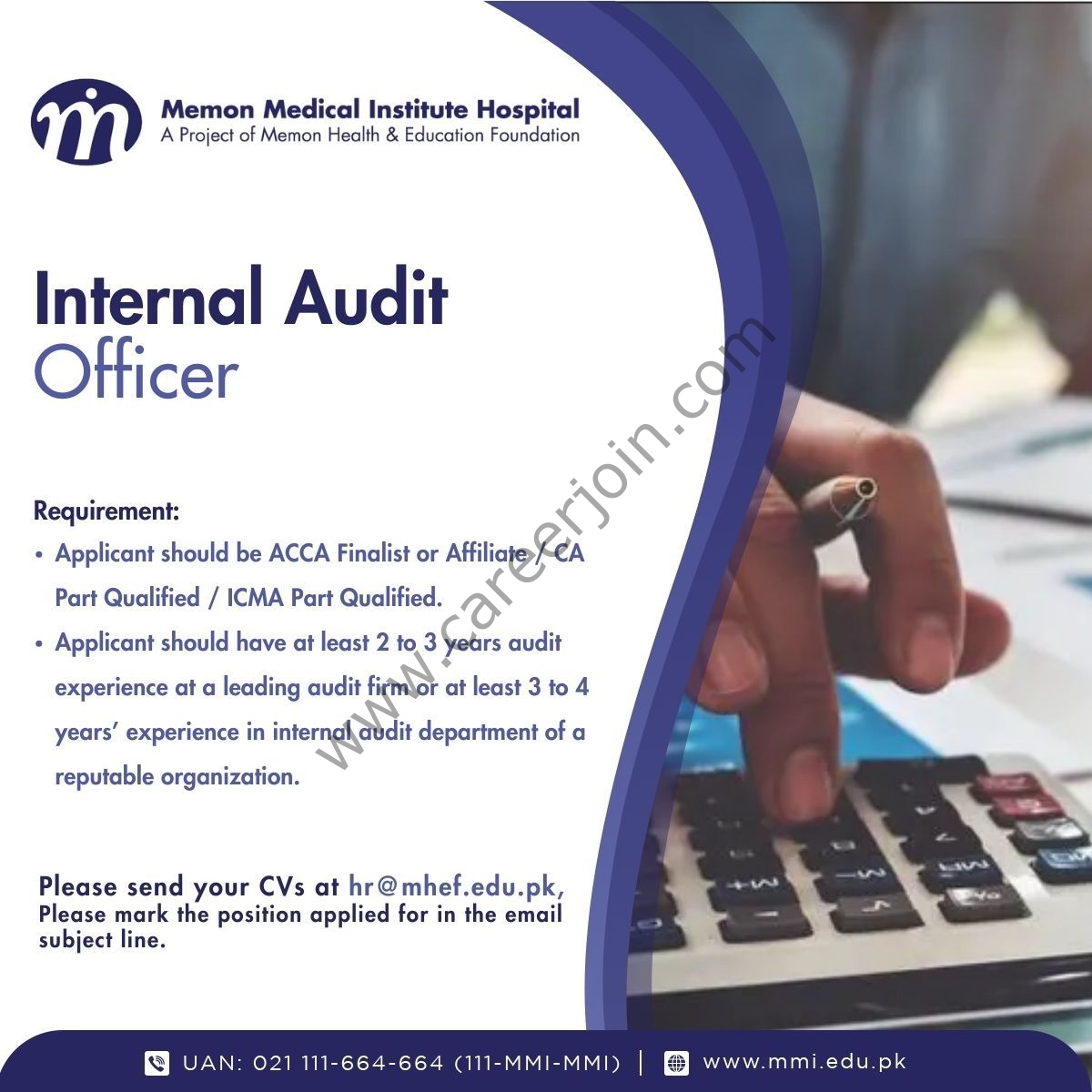 Memon Medical Institute MMI Hospital Jobs Internal Audit Officer 1