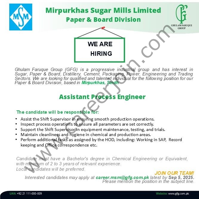 Mirpurkhas Sugar Mills Limited Jobs Assistant Process Engineer 1