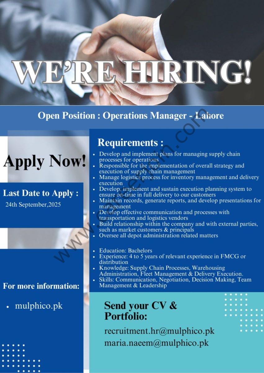 Muller & Phipps Pakistan Pvt Ltd Jobs Operations Manager 1