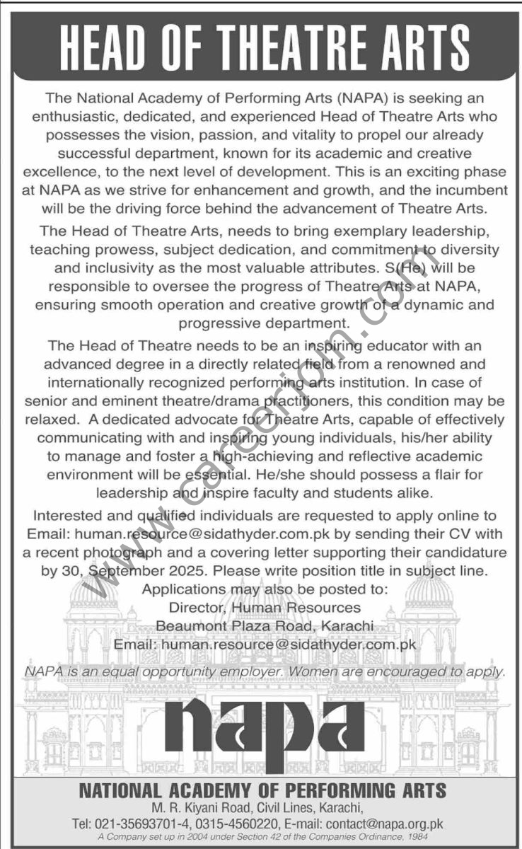National Academy of Performing Arts NAPA Jobs 14 September 2025 Dawn 01 1