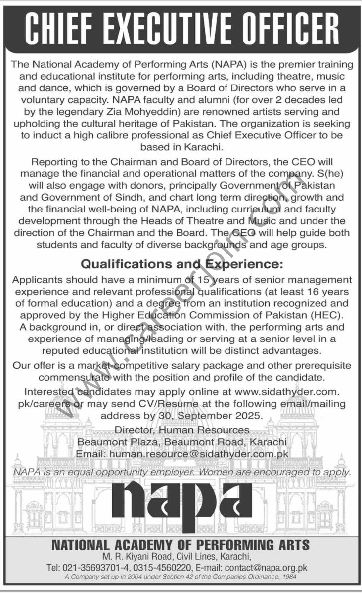 National Academy of Performing Arts NAPA Jobs 14 September 2025 Dawn 1