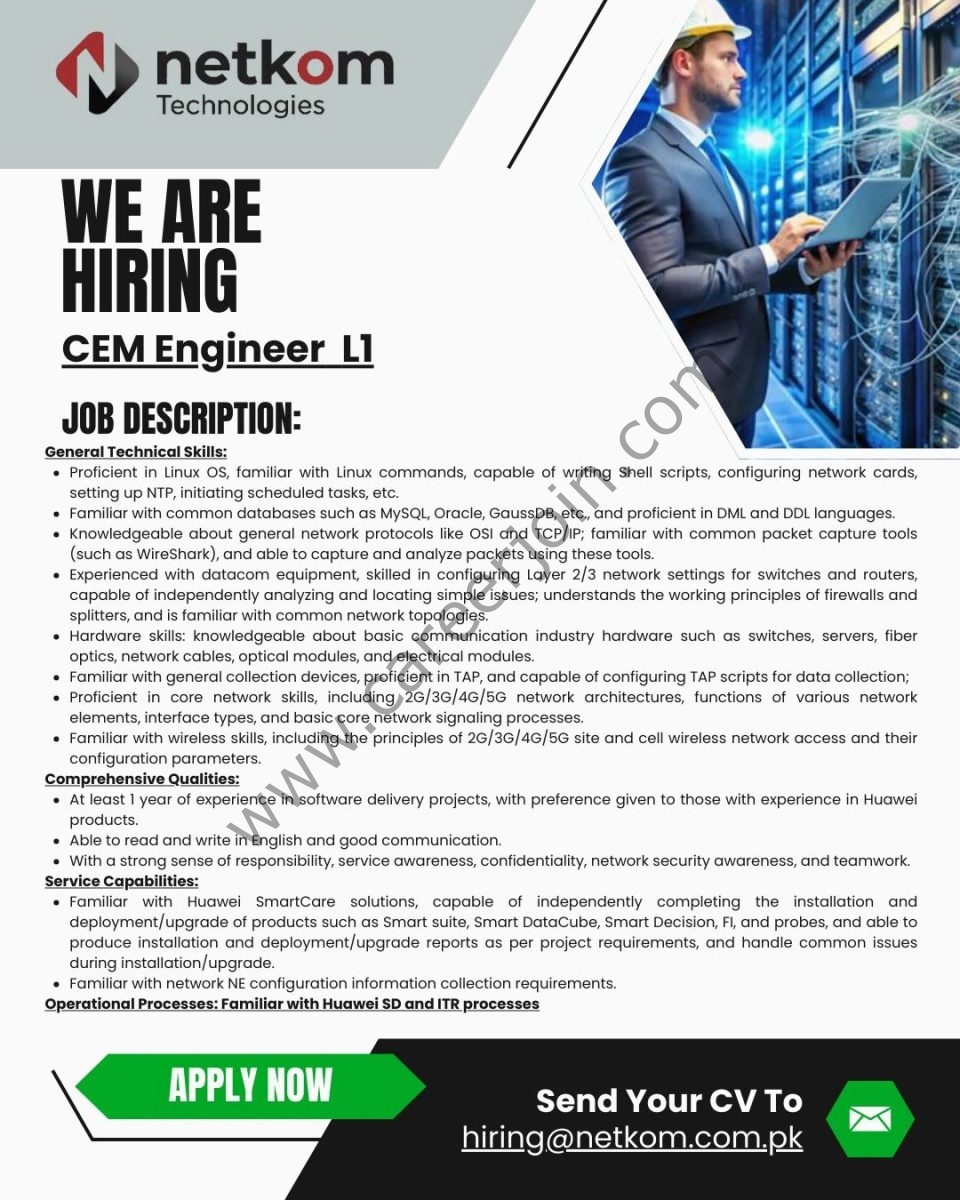 Netkom Technologies Jobs CEM Engineer L1 1
