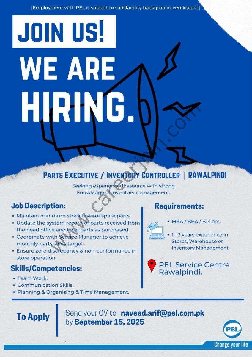 Pak Elektron Limited (PEL) Jobs Parts Executive / Inventory Controller 1