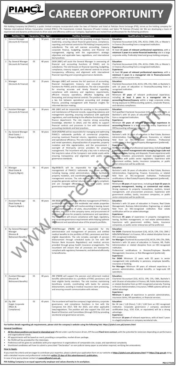 PIA Holding Co Ltd PIAHCL Jobs 31 August 2025 Express Tribune 1