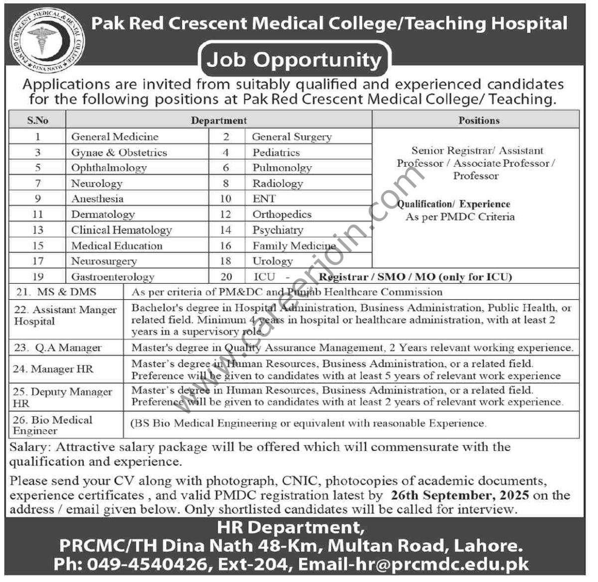 Pak Red Crescent Medical College Teaching Hospital Jobs 21 September 2025 Dawn 1