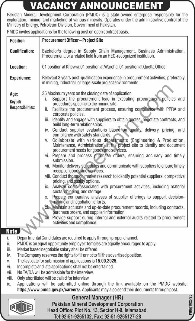 Pakistan Mineral Development Corp PMDC Jobs 31 August 2025 Express 01 1