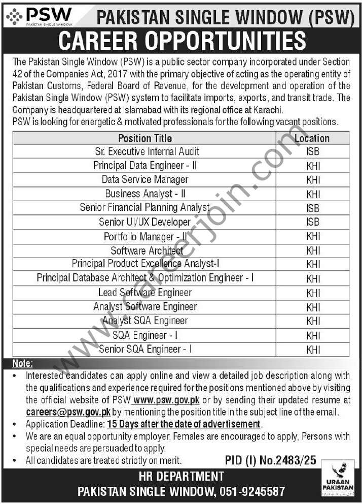 Pakistan Single Window PSW Jobs 26 September 2025 Express Tribune 1