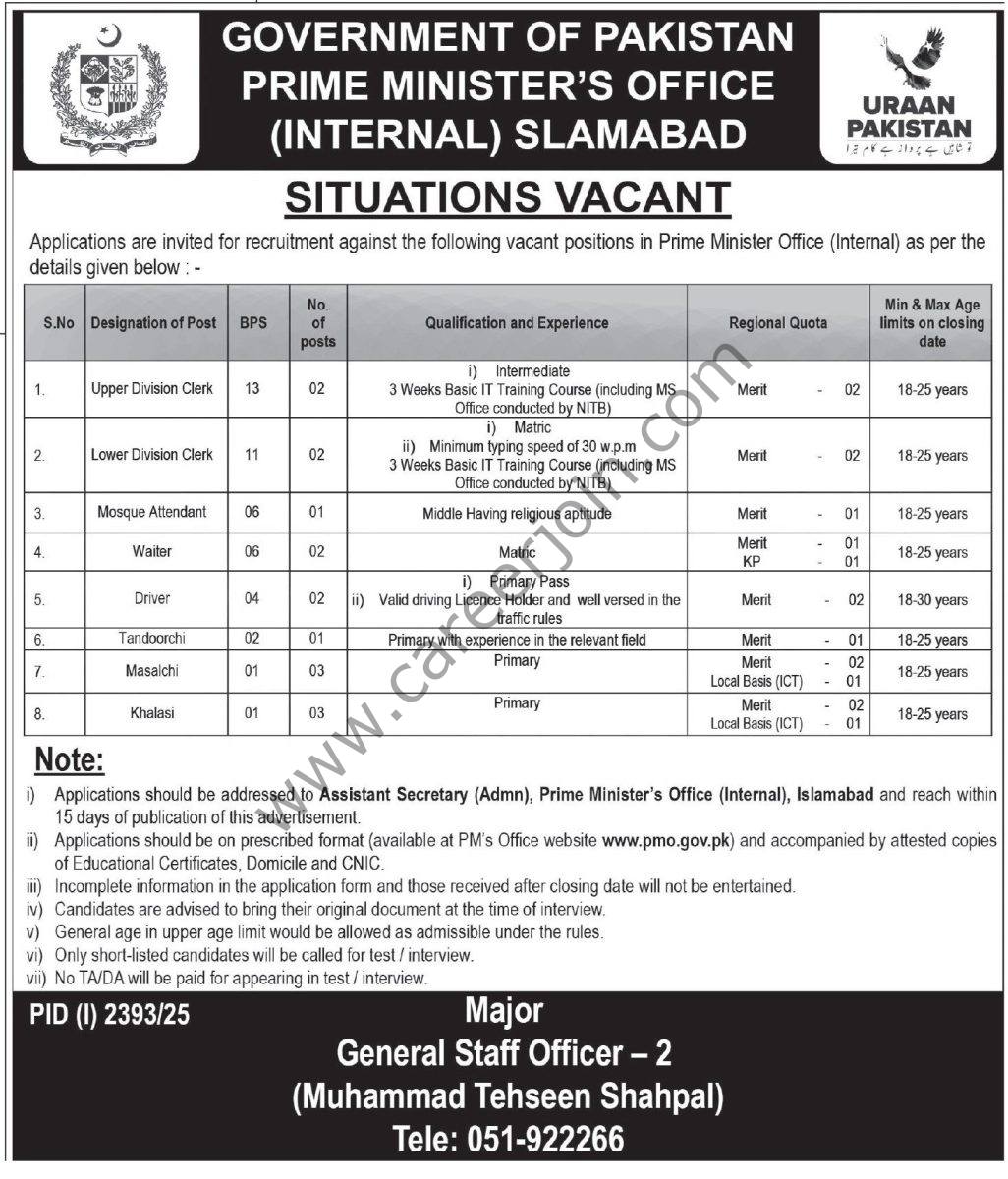 Prime Ministers Office Jobs 21 September 2025 Express Tribune 1