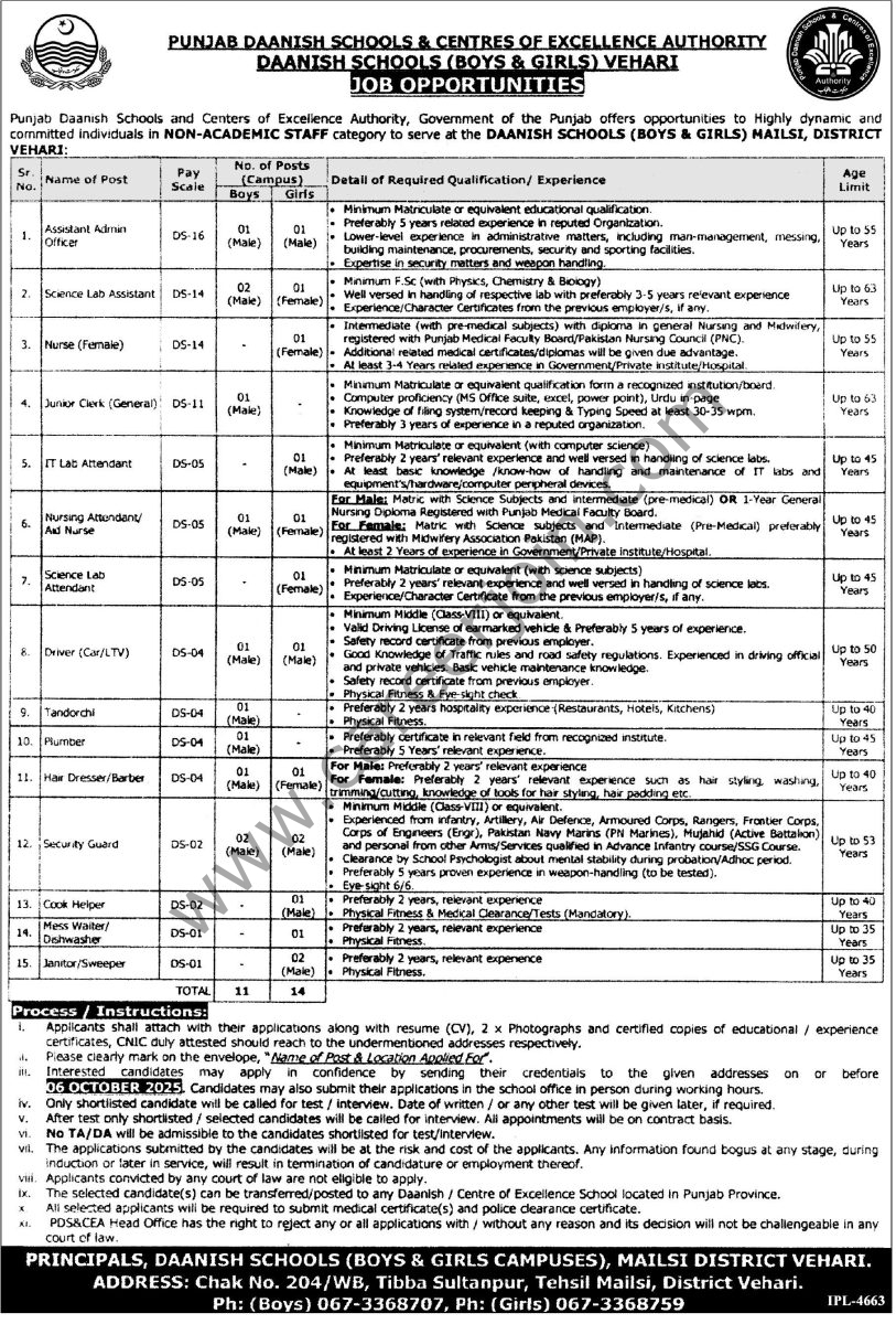 Punjab Daanish Schools Jobs 19 September 2025 Express Tribune 1