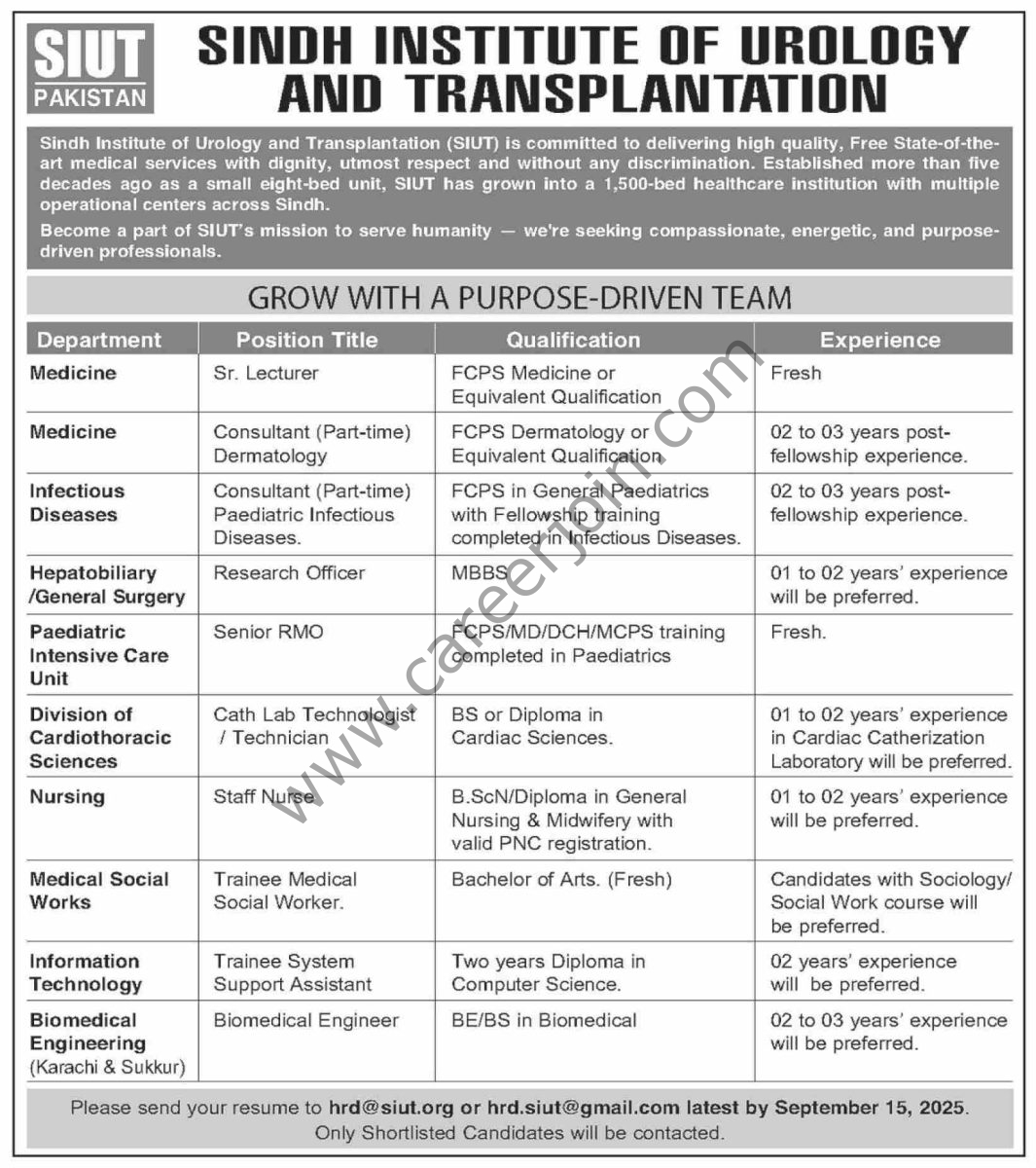 SIUT Jobs 31 August 2025 Dawn 1