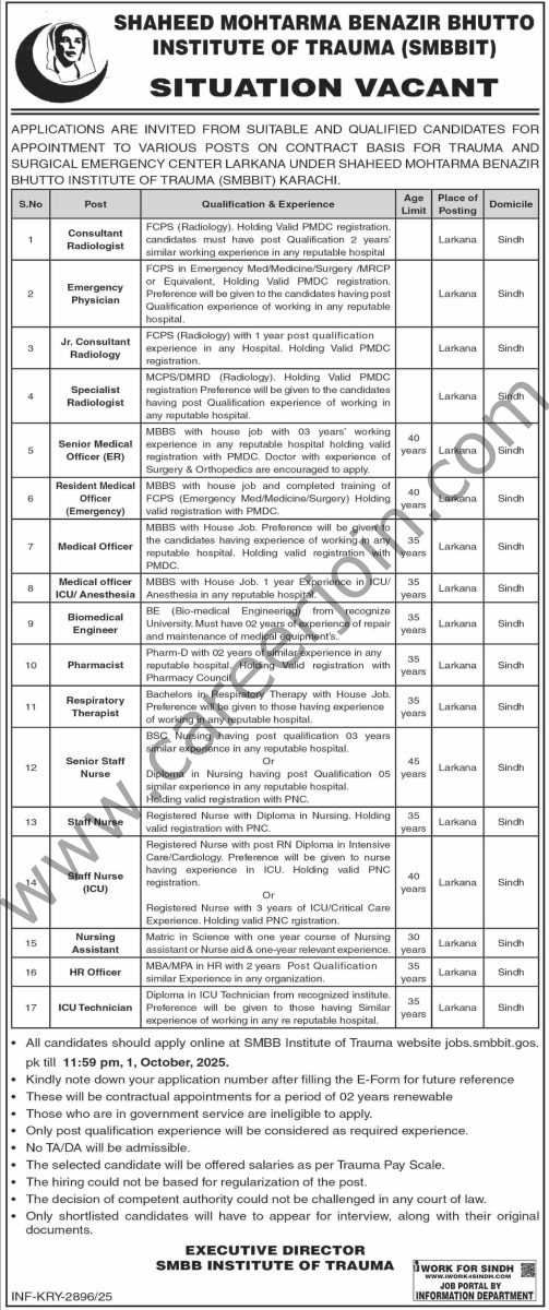 SMBBIT Karachi Jobs 21 September 2025 Dawn 1