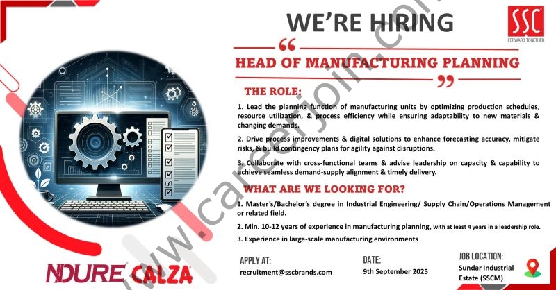 SSC Jobs Head of Manufacturing Planning 1