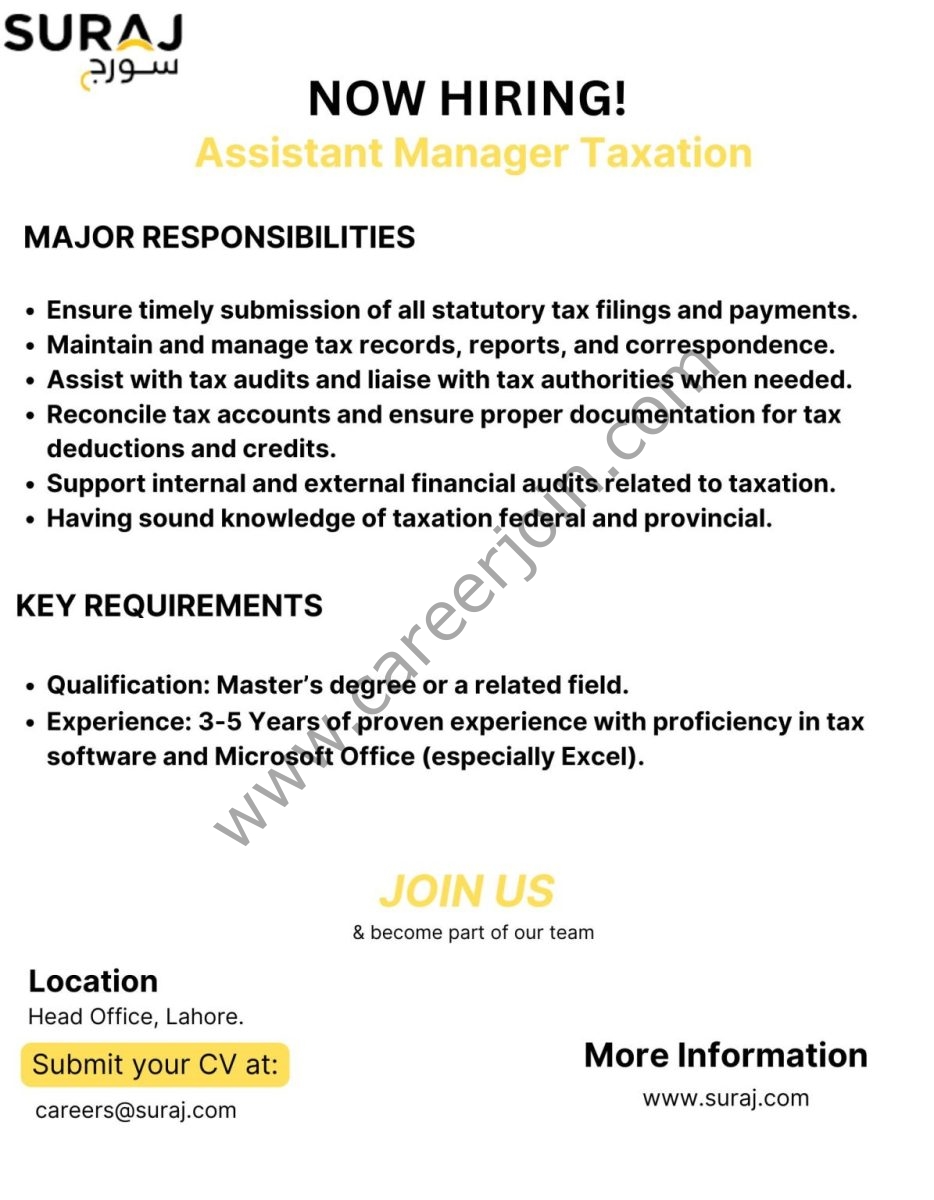 Suraj Cotton Mills Limited Jobs Assistant Manager Taxation 1