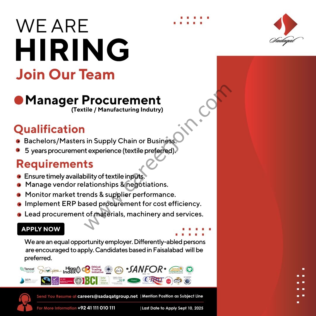 Sadaqat Limited Jobs Manager Procurement 1