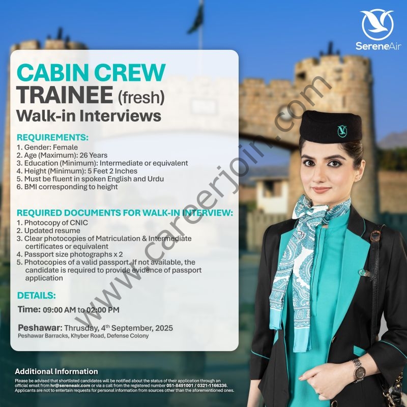 Serene Air Pakistan Jobs Cabin Crew Trainees 1