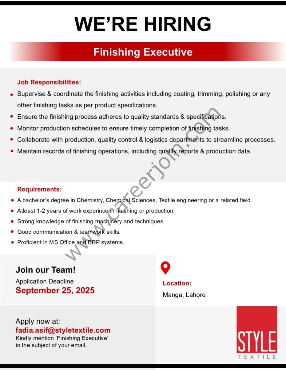 Style Pvt Ltd Jobs Finishing Executive 1