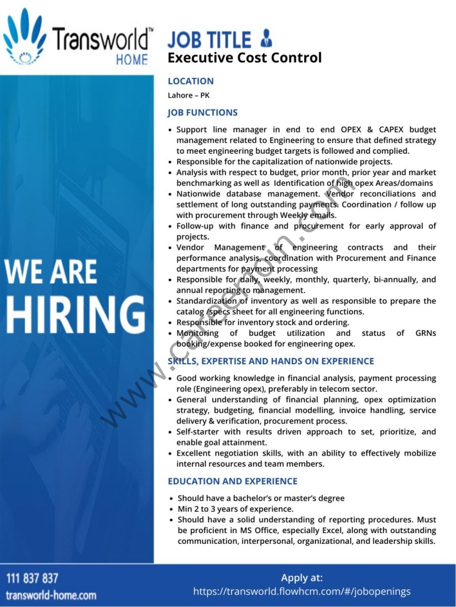 Transworld Home Jobs Executive Cost Control 1