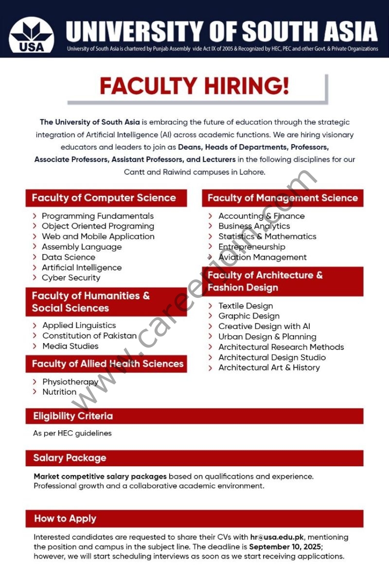 The University of South Asia Jobs September 2025 1