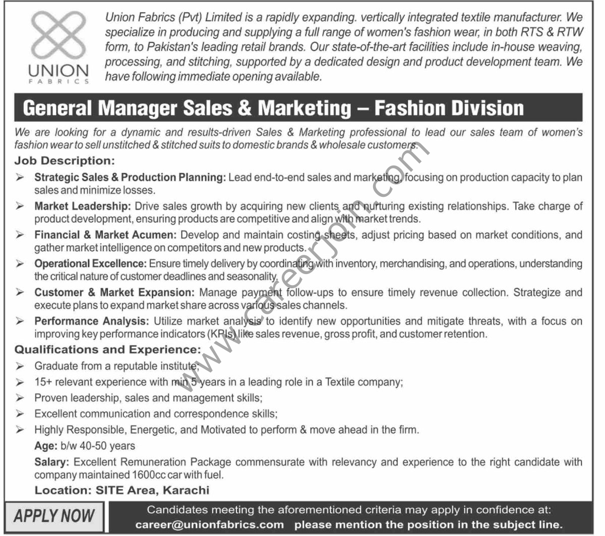 Union Fabrics Pvt Ltd Jobs 21 September 2025 Dawn 1