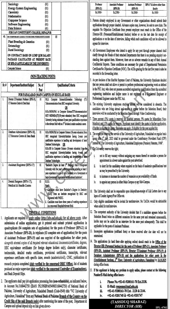 University of Agriculture Faisalabad Jobs 21 September 2025 Express Tribune 01 1