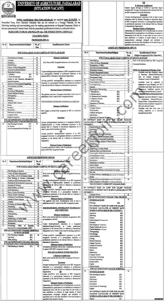 University of Agriculture Faisalabad Jobs 21 September 2025 Express Tribune 1