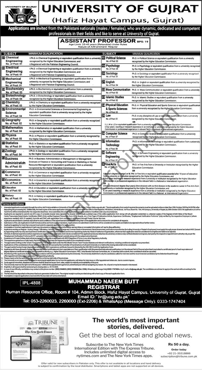 University of Gujrat Jobs 28 September 2025 Express Tribune 1