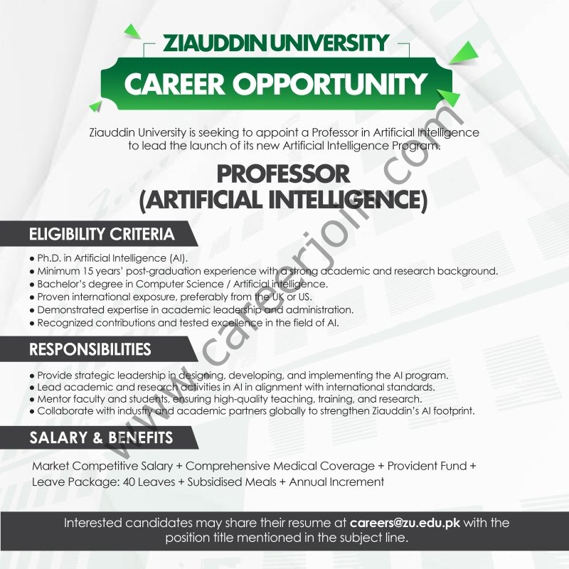 Ziauddin Hospital Jobs Professor Artificial Intelligence 1