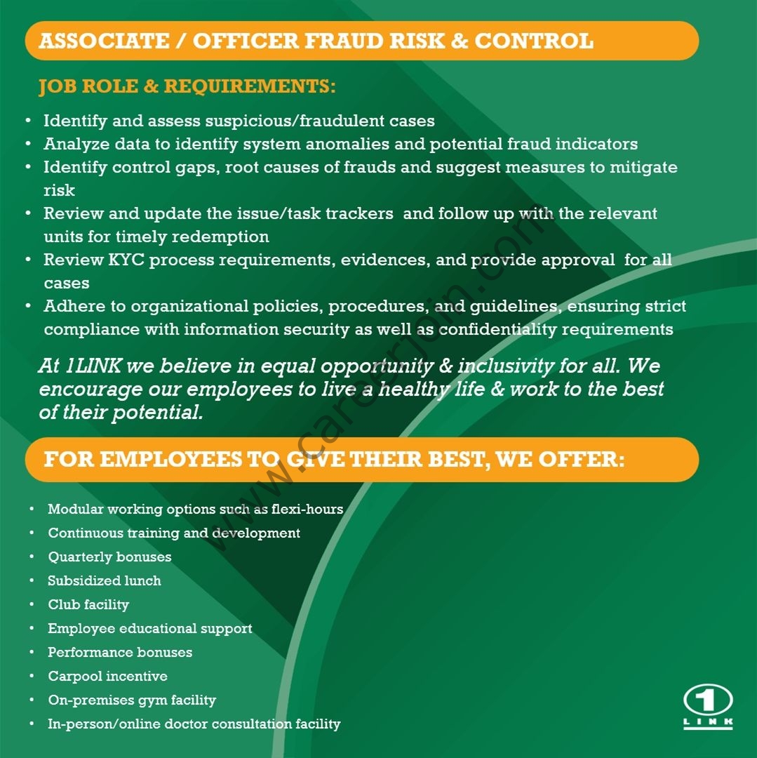 1Link Pvt Ltd Jobs Associate / Officer Fraud Risk & Control 2