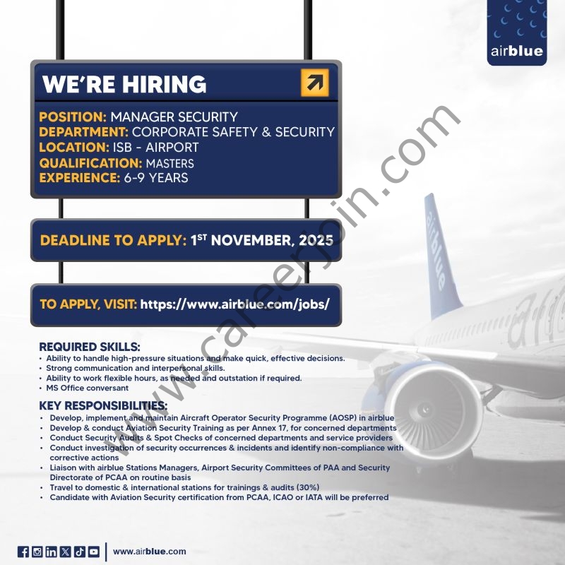 Airblue Pakistan Jobs Manager Security  1
