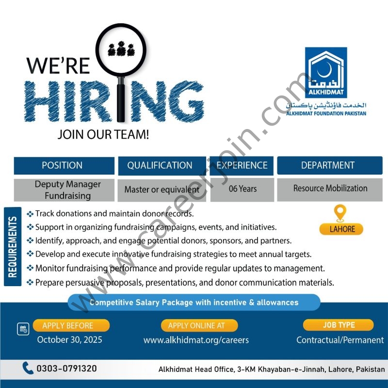 Alkhidmat Foundation Pakistan Jobs Deputy Manager Fundraising 1