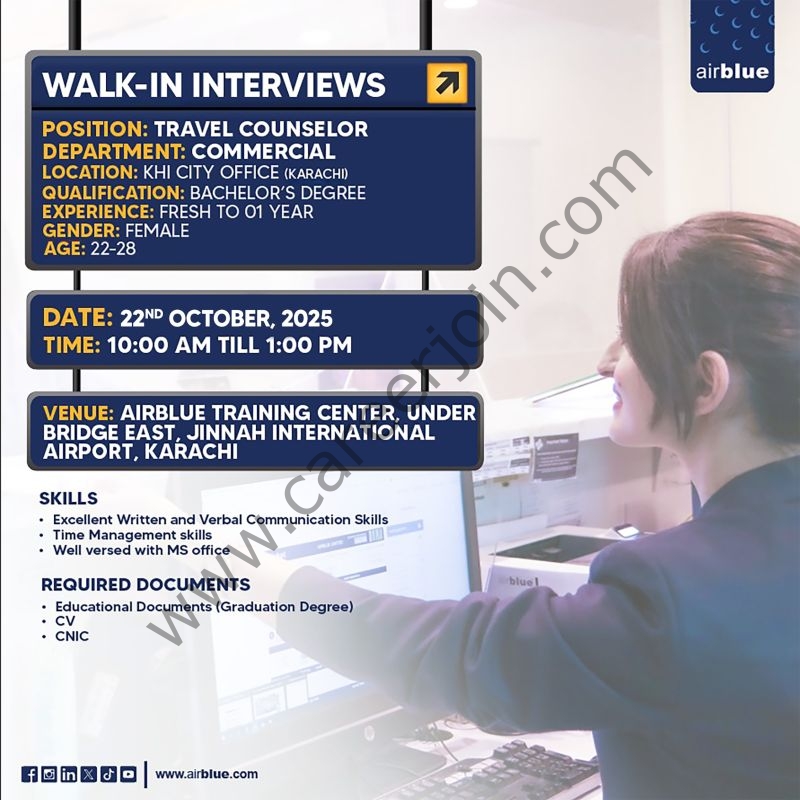 Airblue Pakistan Jobs Travel Counselor 1