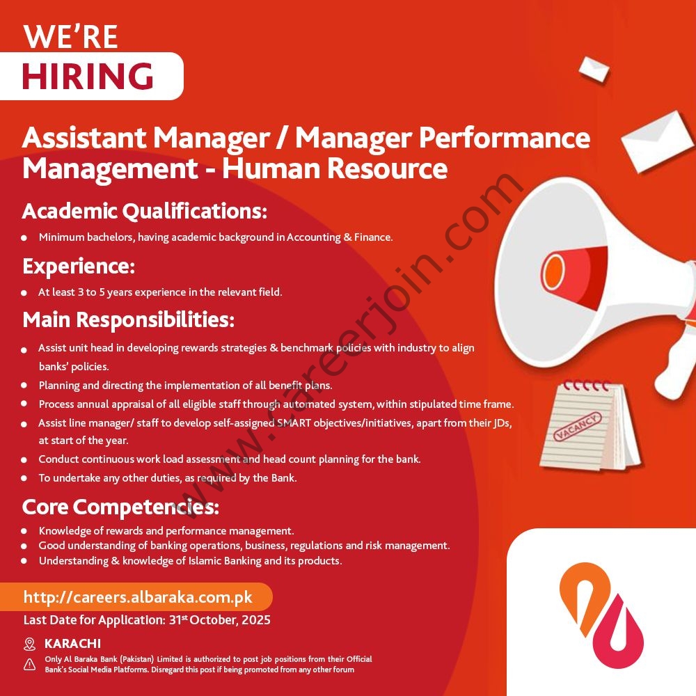 Al Baraka Bank (Pakistan) Limited Jobs Assistant Manager/Manager Performance Management Human Resource 1